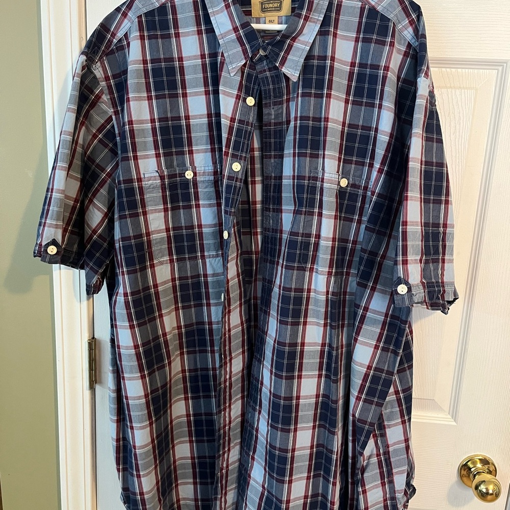 The Foundry Supply Co. Blue and Red Plaid Button Down Shirt